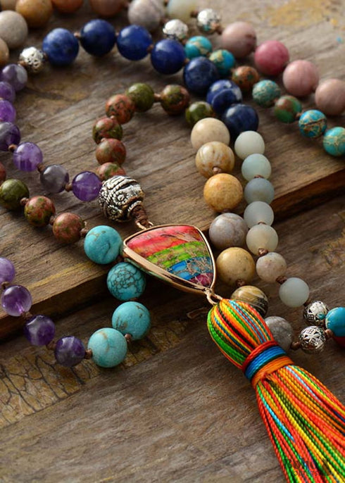 Boho Necklace, Mala Necklace, Seed Beads Rosary